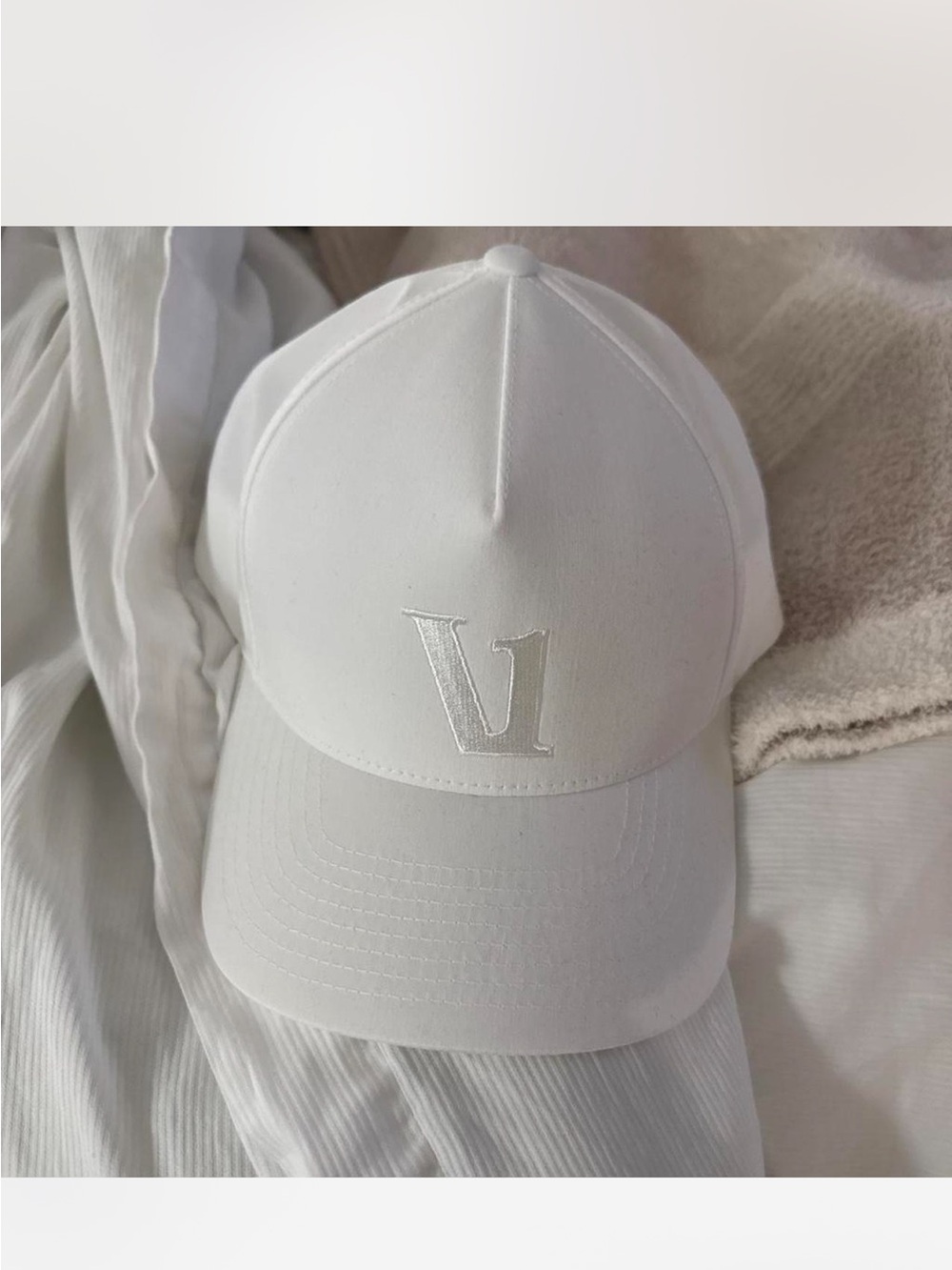 Vuori White Embroidered V Baseball Cap